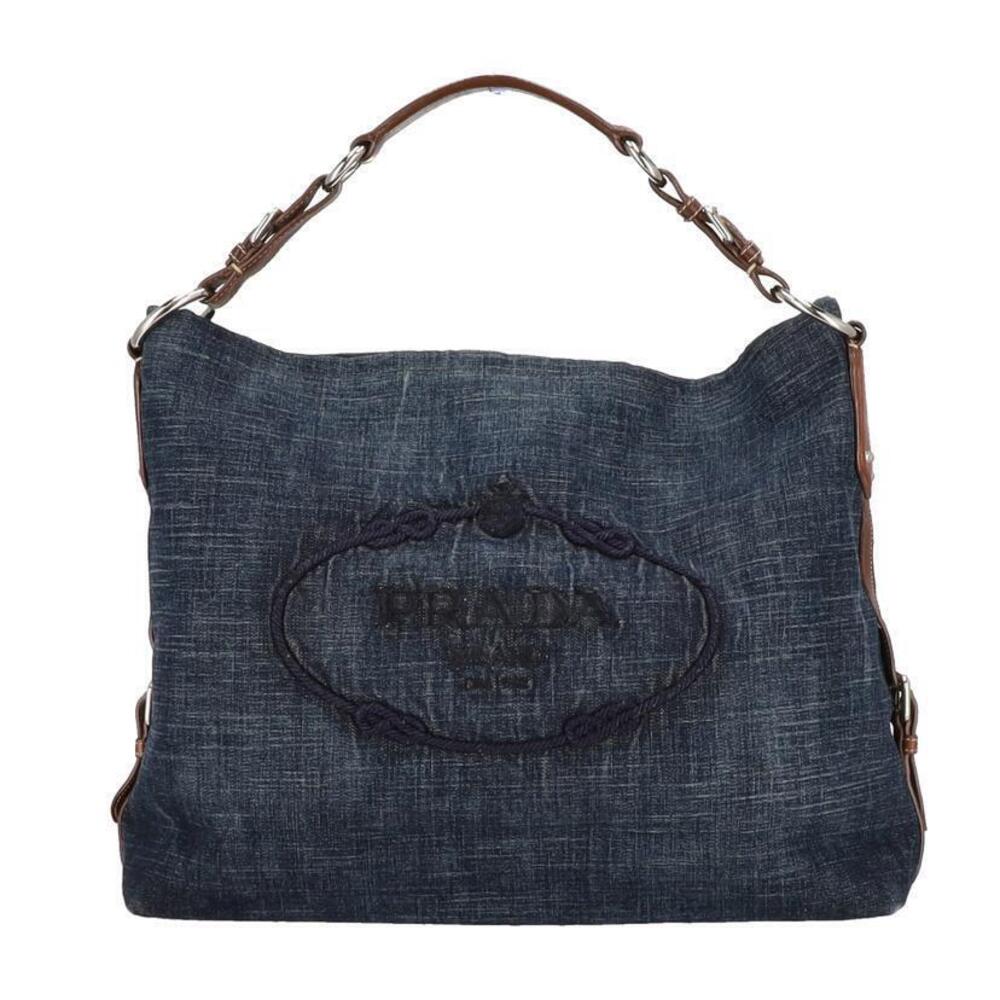 Prada Denim Hobo Shoulder Bag Blue